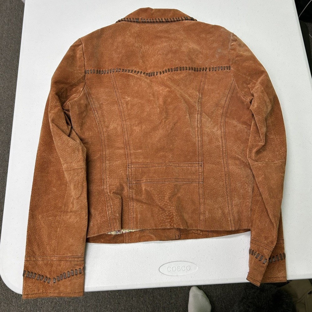 Wilsons Leather Suede Jacket Women Small Tan Western Whipstitch Floral Lining - Picture 5 of 7